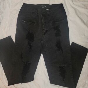 Fashion Nova Women's Black Distressed Jeans Size 11